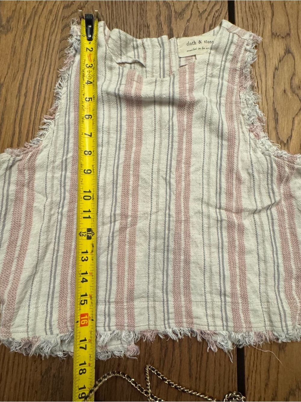Anthropologie Cloth & Stone Striped Button Back Top Linen Blend Crop Fray Tank - Picture 7 of 8